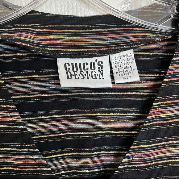 CHICOS DESIGN Striped Long Sleeve Button down Y2K Black Button Down Top | size 2 - Picture 2 of 10